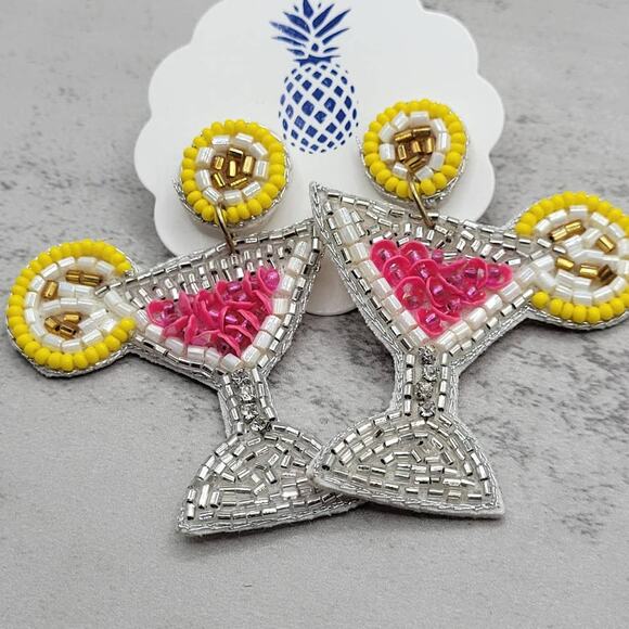 Cosmos Beaded Drink Earrings - Picture 1 of 2